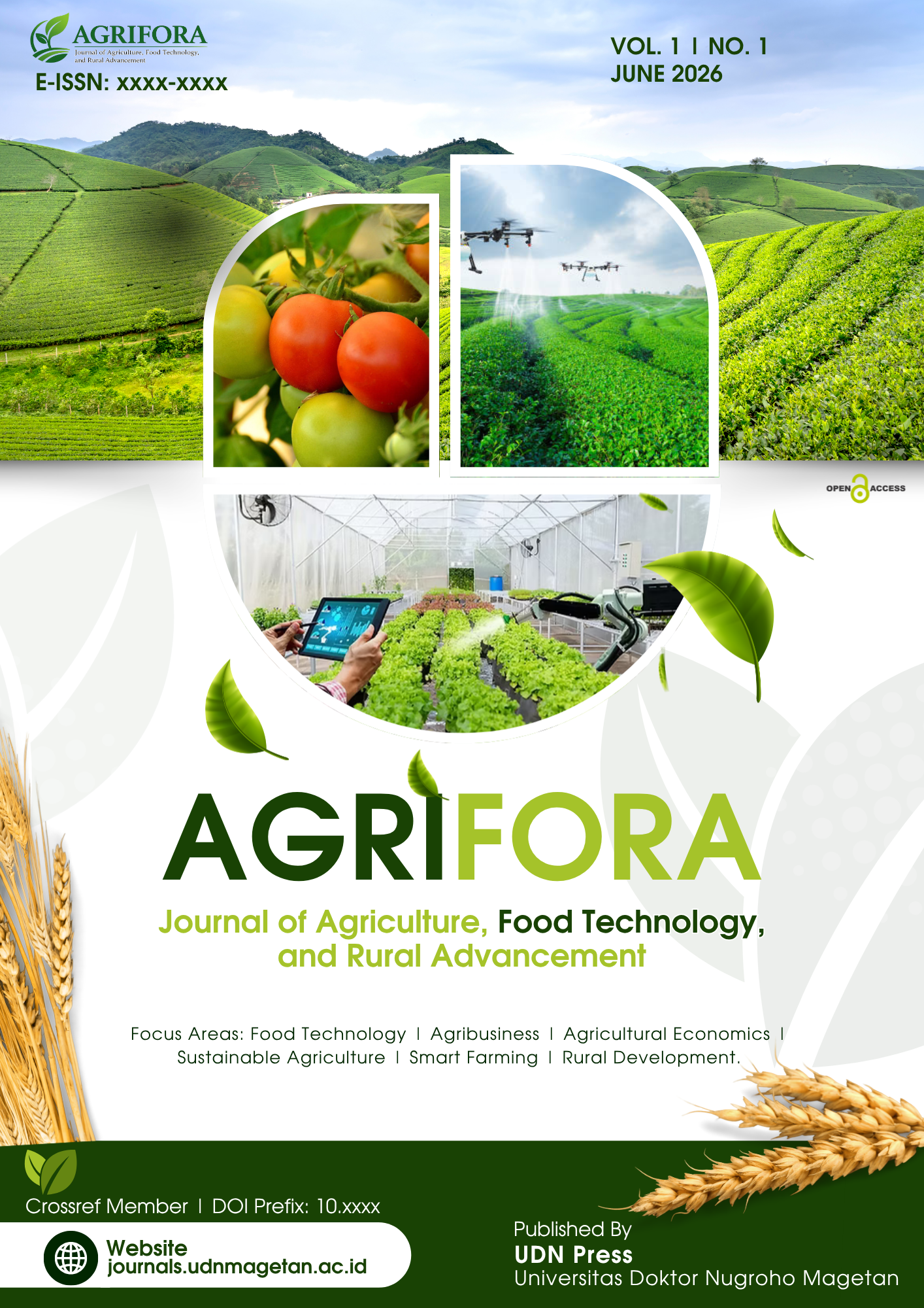 AGRIFORA journal cover featuring agriculture, food technology, smart farming, and rural advancement.